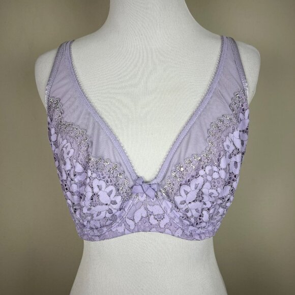 Victorias Secret Bra 34DD Purple Body By Victoria Unlined Demi Semi-Sheer Floral - Picture 2 of 14